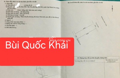 Bán đất đường Bùi Quốc Khái - Gần bãi tắm Tân Trà